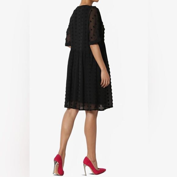 Ecowish Black Oversized Babydoll Boho Dress w/Balls of Fabric (Size: Small) - Picture 15 of 16